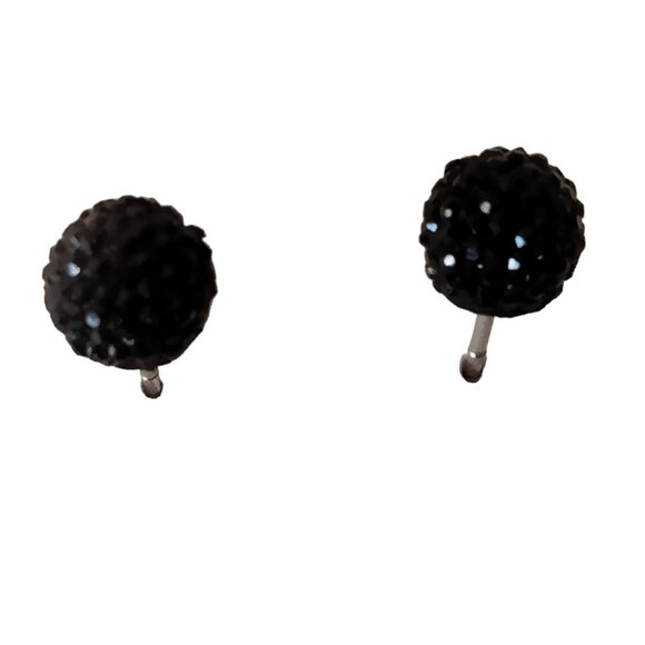 Black Crystal Cut Ball Globe Earrings Small Post Goth Stud - Picture 4 of 4